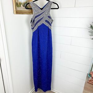 Laurence Kazar Vintage Silk Beaded Evening Gown Size Small Blue